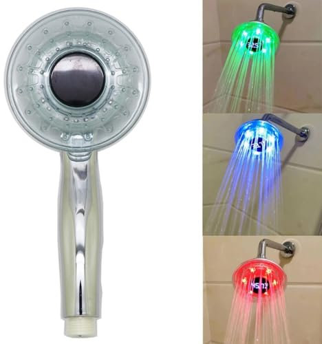 Soffione doccia con controllo della temperatura a LED, soffione doccia con 3 colori cangianti con massaggio a pioggia, soffione doccia portatile, modalità spray multiuso, argento