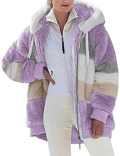 ABINGOO Cappotto Donna Caldo Giacca Invernale Cerniera Cappotto con Cappuccio Spesso Parka Casuale Sciolto Giacche Cappotti di Peluche Outerwear(Viola,M)