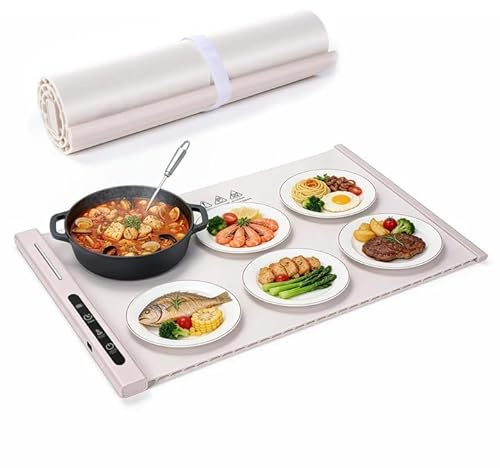 Plasaig Piastra riscaldante elettrica per alimenti, piastra riscaldante in silicone, pieghevole, portatile e riscaldamento rapido, regolabile da 50 a 120 °C, timer da 6 ore, scalda cibo per feste