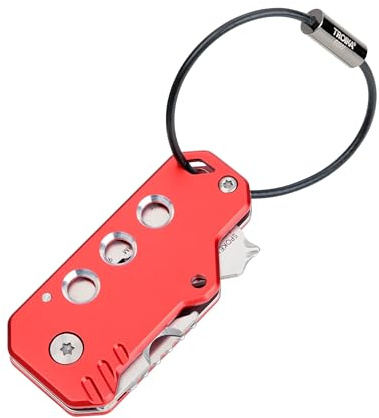 TROIKA Mini Werkzeug mit 11 Funktionen KEY TOOL Schlüsselanhänger mit Drahtschlaufe Fadenschneider aus 420 Edelstahl und Aluminium eloxiert rot widerstandsfähig und stets griffbereit Original