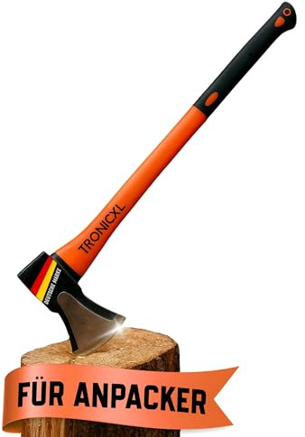 TronicXL Axt Beil 2000 g Spaltaxt groß - Vibrationsarmer Stiel aus Fiberglas - Gummiertes Griffende - Zur präzisen Bearbeitung von Holz/mit Schneidschutz/Spaltbeil/Camping