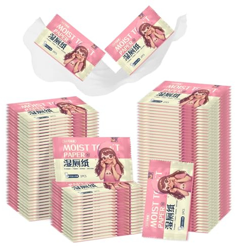 50 pcs Papier Toilette Humidifié Rinçable,Lingettes Nettoyantes Corps,Extrait de Camomille,Aloès,Arbre à thé,Papier Toilette Humide,Emballés Individuellement,Biodegradabile,Rose