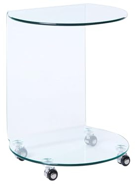 Beliani Table d'Appoint Minimaliste en Verre Trempé 57 x 45 cm avec roulettes Transparente Minto