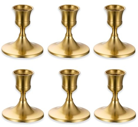 Kerzenständer Gold, 6 Stück Candlelight Dinner Kerzenhalter, Kerzenständer Gold Metall Taper Kerzenhalter Stabkerzenhalter Aus Metall für Tischdekoration Kamin Esszimmer Fest