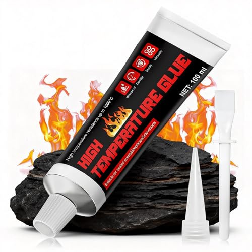 NoxGule 100ml Colle Haute Temperature, Colle Silicone, Silicone Haute Temperature, Colle Joint Poele a Bois, Mastic Refractaire, Convient aux Fours, Cheminées, Plaques de Cuisson (Version Améliorée)