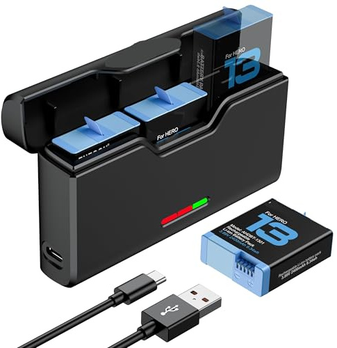 ENEGON Batería para Hero 13 Black/Enduro – 3 baterías de 2400 mAh de Alto Rendimiento de Larga duración y Cargador USB-C de 3 Canales