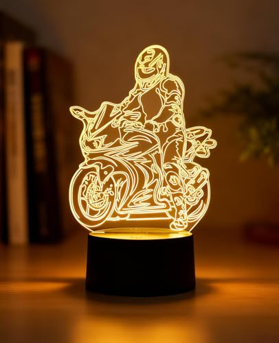 Luce Notturna 3D Moto LED, Lampada Illusione Ottica 16 Colori con Telecomando e Funzione Dimmerabile, Alimentazione USB/Batteria, Lampada da Comodino per Bambini, Regalo Appassionati di Motociclette