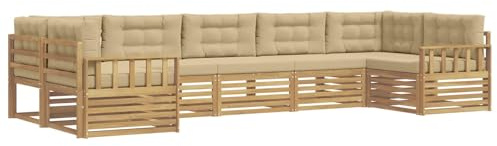 vidaXL Outdoor-Sofagarnitur mit Kissen 7 pcs Weiß und Beige, Gartensofa, Moderne Außenmöbel, Bequeme Sitze, Lounge am Pool, funktionale Design für die Terrasse