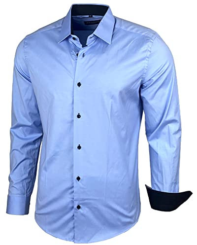 Baxboy Herren-Hemd Slim-Fit Bügelleicht Für Anzug, Business, Hochzeit, Freizeit - Langarm Hemden für Männer Langarmhemd R-44, Farbe:Hellblau, Größe:2XL