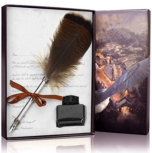 Stylo-plume européen à plume de paon, style rétro - extrémité en forme de coeur - Coffret stylo-plume en métal - Coffret-cadeau (stylo plume Harry Potter)