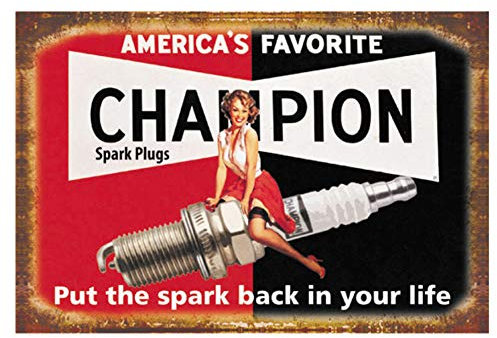 Retro Vintage Tin Metal Sign, Champion Spark Plugs, Wall Decor for Home Garage Bar Man Cave, 8x12/20x30cm