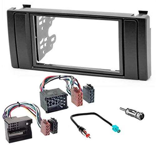 Sound-way 2 DIN Autoradio Radioblende RadioRahmen, ISO-Verbindungskabel, Antennenadapter, kompatibel mit BMW 5er Serie, BMW X5