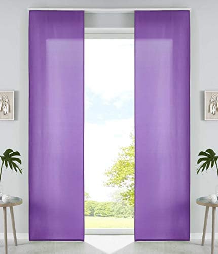 Gardinenbox 85600N2 - Lot de 2 Rideaux coulissants en Microfibre - avec Chariot de Panneau et Barre de lestage - Violet Mat - 245 x 60 cm (H x l)
