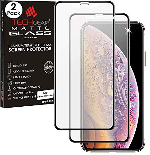 TECHGEAR [2 Pack Anti Glare Screen Protector for iPhone 11 Pro Max - MATTE 3D GLASS Edition Genuine Tempered Glass Full Screen Protector Guard Cover Compatible with Apple iPhone 11 Pro Max