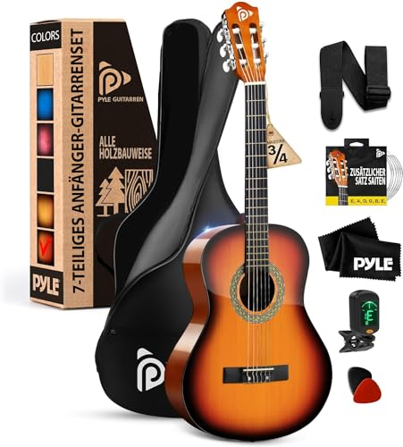 Pyle kit de guitarra acustica, 1/4, Tamaño juvenil, Madera, Para principiantes, Niños, Adultos, Con accesorios