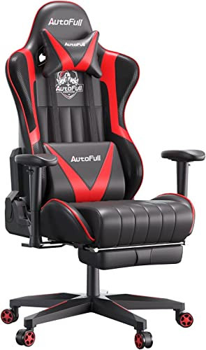 AutoFull Gaming Chair Ergonomic Office Chair High Back Swivel Chair Racing Pu Leather Computer Chair With Arms,Thicker Bucket Seat,Adjustable Height,Back Support And Footrest,Red (3 Year Warranty)…