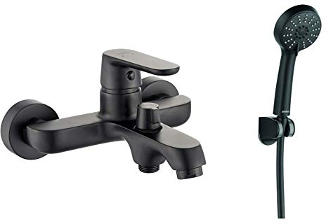 VBChome Badewannenarmatur mit Handbrause Set Schwarz Strahlregler Keramikkartusche Hochdruck-Armatur Einhebel Einhebelmischer