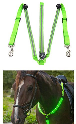 Dowoa LED Pferdegeschirr,Pferdegeschirr Pferde Brustgurt Robuste und Komfortable Sicherheitsausrüstung Beste Sichtbarkeit beim Reiten für sichtbares Pferd (Green-1)