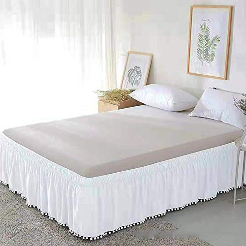 Jupe de lit à Volants Blanc/Beige/Gris Jupe de lit élastique, Belle et Chaude. Facile a Mettre et à enlever (Color : White, Size : 90X190+38)