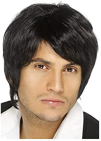 WOOOOZY NEU Perücke Herren Kurzhaar Music Man Boy Band, schwarz - mit Haarnetz