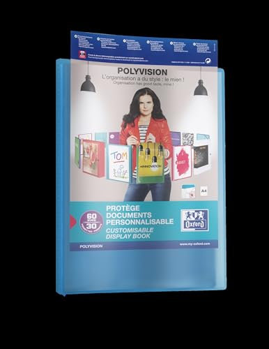 OXFORD Protège‐Documents Polyvision A4 60 vues / 30 pochettes Couverture Polypro Bleu