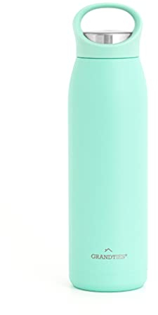 Grandties Botella deportiva aislada de 700 ml, con tapa ergonómica a prueba de fugas, con asa, doble pared, acero inoxidable, mantiene el calor hasta 24 h/12 h (verde), ZL001210703