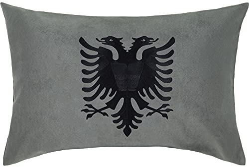 EXPRESS-STICKEREI Premium Kissen mit Füllung Albanien Wappen Fahne Albania Flagge Dekokissen Zierkissen Doppeladler Staatswappen albanisches Sofakissen groß Patriot Geschenk | 40x60cm | schwarz