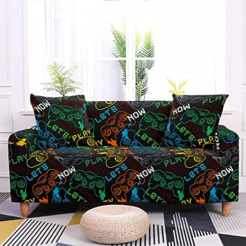 Schwarz Blau Game Controller Sofabezug Stretch Polyester Gamepad Antifouling Sofabezug Modern Fashion Schlafzimmer Dekorative Armlehne Sofabezug 1-4 Sitze Sofa Cover (Farbe 2,3 Sitze 190-230 cm)