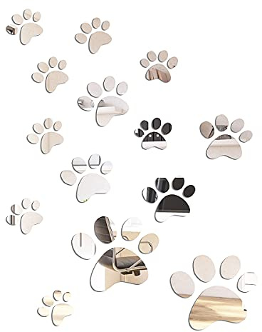 14 Pieces Paw Mirror Wall Stickers DIY Acrylic Paw Stickers 3D Dog Footprints Decals for Living Room Bedroom Room Art Decor