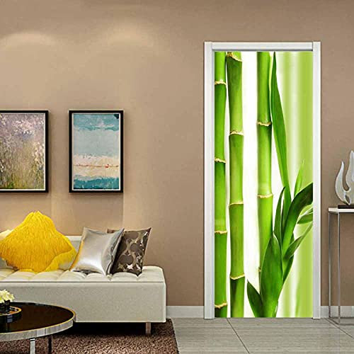 LuSeven stickers porte Bambou vert plante 40x120cm(15.74 inches * 47.24 inches) Poster Trompe L'Oeil Pour Salon Chambre Décoration De La Maison Stickers Muraux Auto Adhésif Amovible Imperméable Sticke