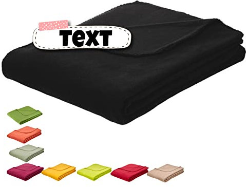 Kuscheldecke 150 x 200 cm individuell Bestickt mit Namen | personalisiert mit Ihrem Wunsch Text | Fleecedecke | Sofadecke | Tagesdecke | Felix (Schwarz)