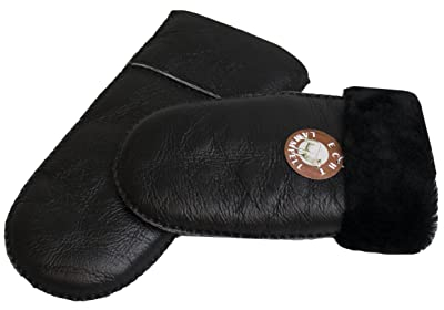 Reissner Lammfelle warme Merino Lammfell Fäustlinge Faust Handschuhe mit nappiertem Leder für Damen und Herren HDS-FAUST2-NAP-SCH-M schwarz M (Handumfang 19cm)