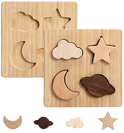 Montessori Holzpuzzle für Baby & Kinder ab 1 Jahr aus Natur-Holz mit Weltraum-Motiven - Holz-Spielzeug pädagogisch als Geschenk - Kinderspielzeug Puzzle Steckspiel nachhaltig BPA-frei schadstofffrei