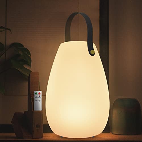 LED Akku Outdoor Lampe, mit Warmweißem 7 Farben Dimmbares Kabelloses Tischlampe, USB Wiederaufladbare IP44 Wasserdichtes Tischleuchte für Außen/Indoor Garten Restaurant Camping (Glatt,XL)