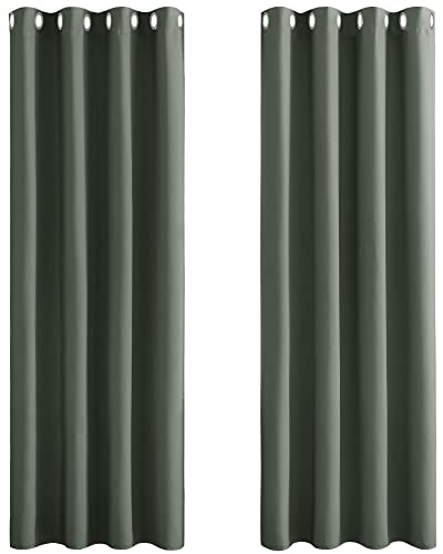 PONY DANCE Verdunkelungsvorhang mit Ösen Gardinen Wohnzimmer Wärmeisolierende Vorhänge Blickdicht Thermogardinen Hitzeschutz Ösenvorhang 2er Set, H 245 x B 140 cm, Graugrün