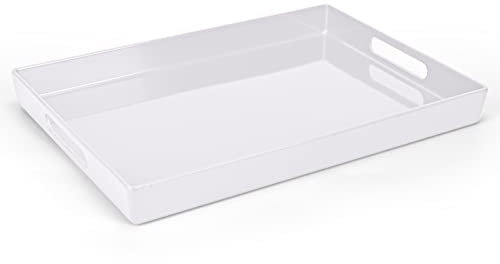 XMNFLY Serviertablett mit Griffen, 25.4x38.1 cm, weißes Melamin-Tablett, modernes Tablett, zum Servieren von Wein, Kaffee, Frühstück, Küchenarbeitsplatte, Schminktisch, dekoratives Tablett