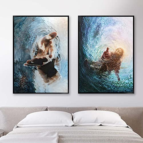 Jesus Christus Die Hand Gottes Leinwand Poster Und Druck 2 Stück Moderne Wandkunst Bild Malerei Für Wohnzimmer Zuhause Christliche Dekoration 30Cmx40Cm Kein Rahmen