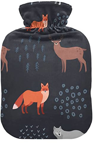 Forest Fox Wärmflasche mit Bezug, weich, warm, für Winterbett, Hand, Hals und Schultern, 2 l