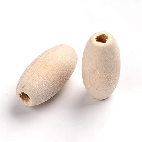 50stk Natur Holzperlen 20mm zum auffädeln Basteln 3mm großes loch, Oval Spacer Perlen Zwischenperlen Farblos Unbehandeltem
