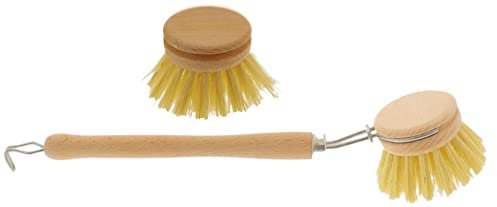 teemando® Marken Spülbürsten-Set aus Holz, 23 cm, mit Ersatzkopf, Kleiner Kopf 4,3 cm mit Bürstenkopf zum Wechseln