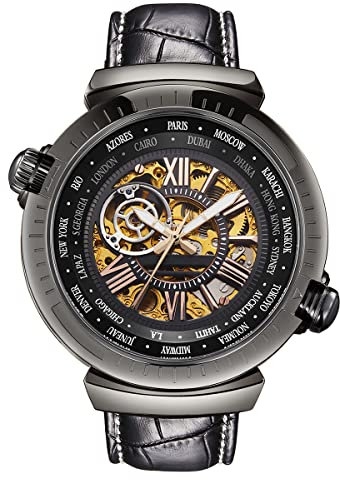 TIME100 Orologio Automatico Meccanico Uomo Scheletro Cinturino in Vera Pelle Impermeabile