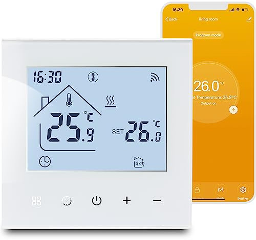 Thermostat Connecté Intelligent pour Le Chauffage De l'eau Thermostat WiFi pour Le Chauffage Au Sol Compatible avec Alexa Et Google Assistant Écran Tactile Numérique Blanc 3A