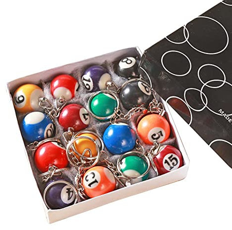 WAITLOVER Lot de 16 porte-clés tendance en forme de boule de billard en résine 25 mm