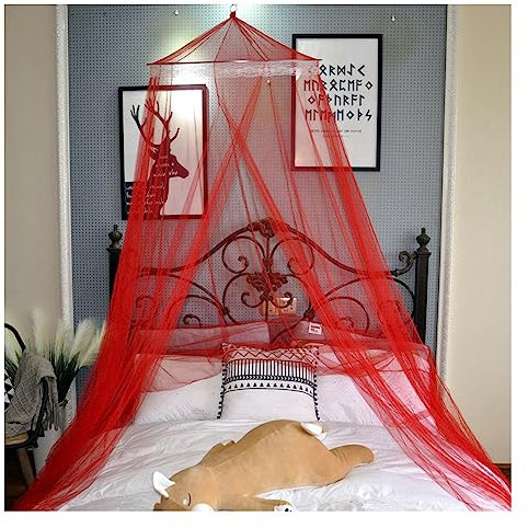 Yurosiay Universal Kuppel Moskitonetz Prinzessin Moskitonetz Dome Moskitonetz Zum Aufhängen Moskitonetz Reisen Einfache Installation Mückennetz Bett für Doppelbett Einzelbett Rot