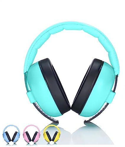 KWKW Cuffie di sicurezza con sacchetto per la polvere per bambini | Protezione dell'udito per neonati e bambini piccoli - Cuffie per bambini ideali per voli, concerti ed eventi musicali (Turchese)