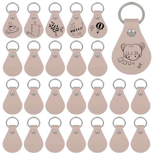 Framendino, PU-Leder-Schlüsselanhänger-Set, Rohlinge, Leder-Schlüsselanhänger mit Schlüsselringen und Nieten, Schlüsselanhänger, Beige