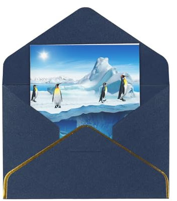 Blanko-Grußkarte mit Pinguinen. Mit Umschlag. Weihnachtskarten, Halloween-Karten, Geburtstagskarten, Dankesbriefe, Anreizkarten.