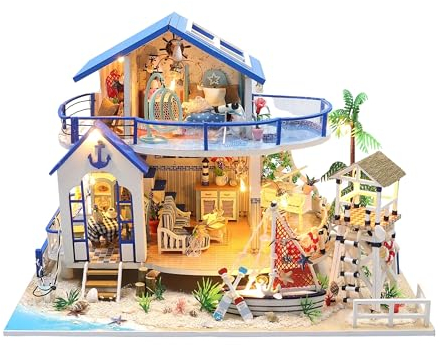 Crafts&Co® Miniatur Strandhaus | DIY Papiermodell | Detailliertes Bastelprojekt für Anfänger | 398 Teile | Bastelspaß für Jung und Alt | Mehrfarbig