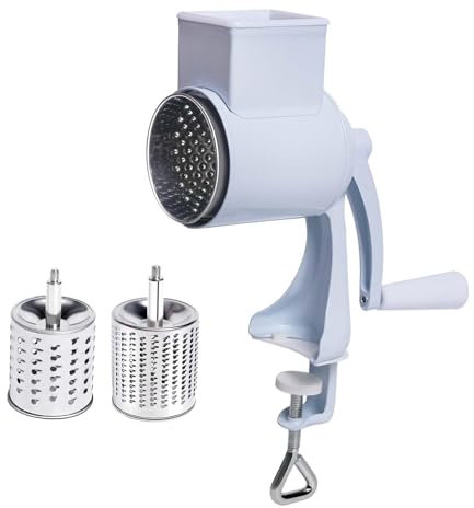 Dualoai Molino de Maíz con Abrazadera de Mesa, Trituradora de Queso Rotativa Que Ahorra Esfuerzo, de Nueces, Molino de Grano Manual para Secos, Blanco 2 Hojas