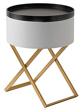 Beistelltisch Wohnzimmer, Tisch Beistelltisch Runder Couchtisch mit Tablett Beistelltisch Holzsofatisch Drehbarer Kleiner Aufbewahrungsorganisator, X-förmige Tischbeine aus Metall,